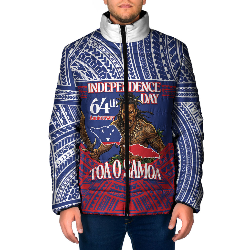 Personalised Samoa Independence Day Padded Jacket 64th Anniversary Toa O Samoa LT14 Men Blue - Polynesian Pride