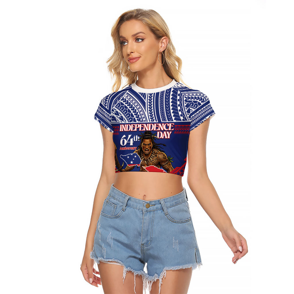 Personalised Samoa Independence Day Raglan Cropped T Shirt 64th Anniversary Toa O Samoa LT14 Female Blue - Polynesian Pride
