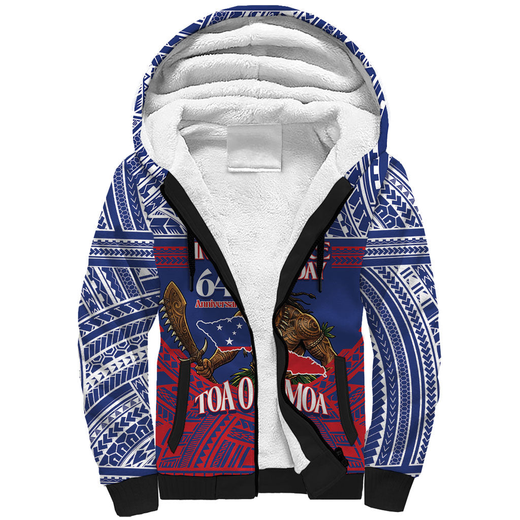 Personalised Samoa Independence Day Sherpa Hoodie 64th Anniversary Toa O Samoa LT14 Unisex Blue - Polynesian Pride
