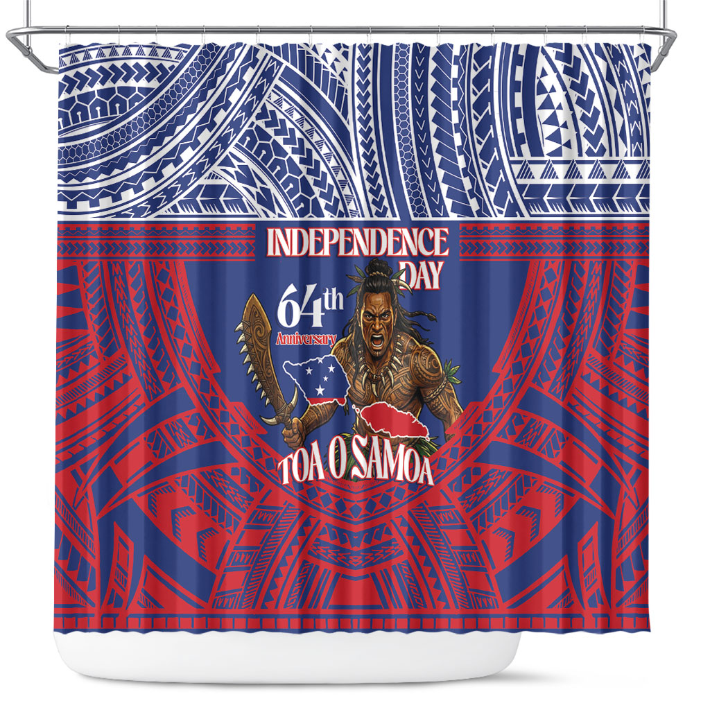Samoa Independence Day Shower Curtain 64th Anniversary Toa O Samoa LT14 Blue - Polynesian Pride