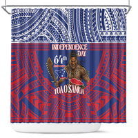 Samoa Independence Day Shower Curtain 64th Anniversary Toa O Samoa LT14 Blue - Polynesian Pride