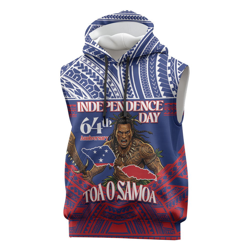 Personalised Samoa Independence Day Sleeveless Hoodie 64th Anniversary Toa O Samoa LT14 Blue - Polynesian Pride