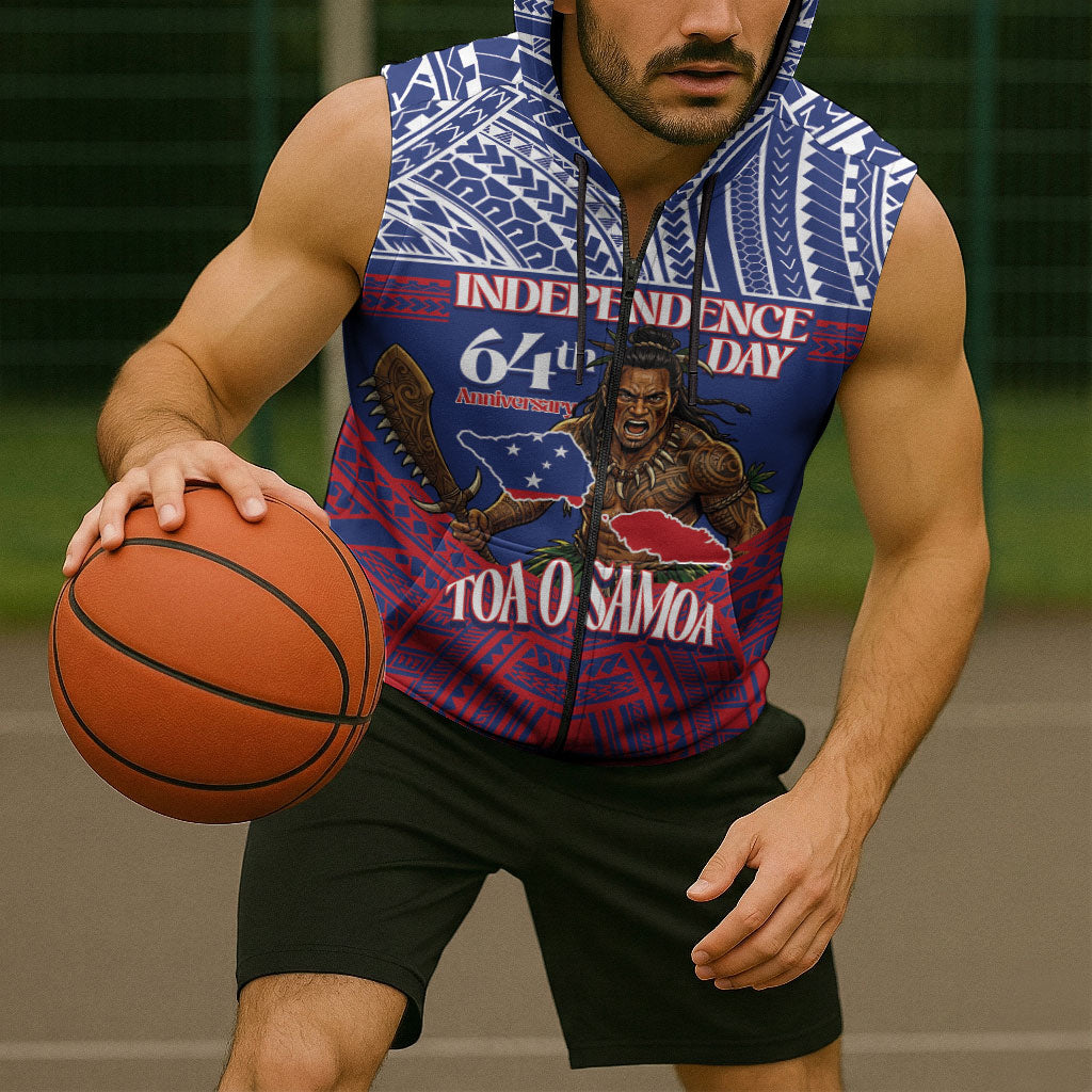 Personalised Samoa Independence Day Sleeveless Zip Hoodie 64th Anniversary Toa O Samoa LT14 - Polynesian Pride
