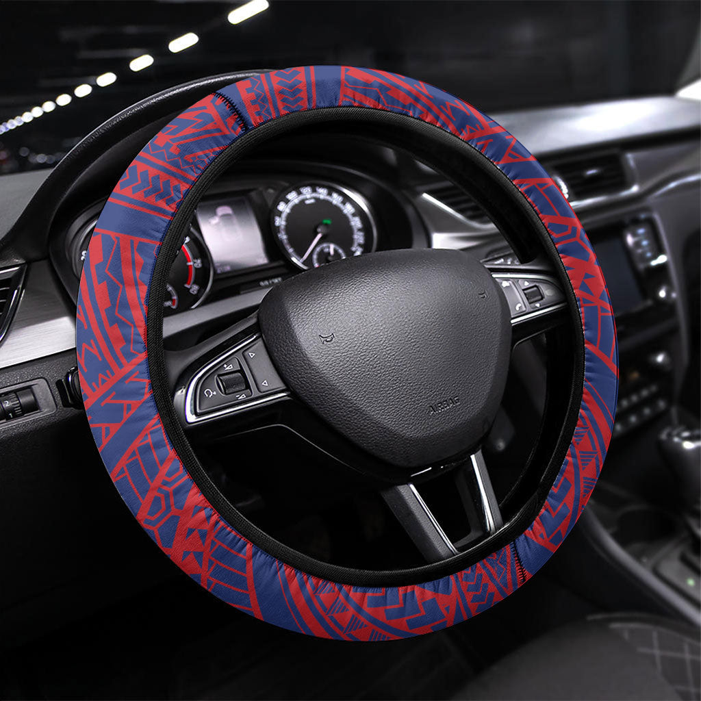 Samoa Independence Day Steering Wheel Cover 64th Anniversary Toa O Samoa LT14 Universal Fit Blue - Polynesian Pride