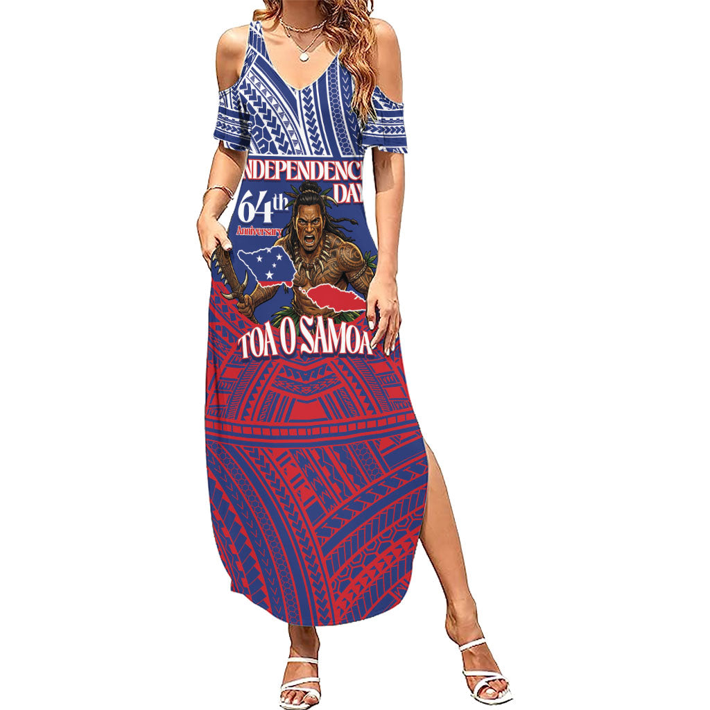 Personalised Samoa Independence Day Summer Maxi Dress 64th Anniversary Toa O Samoa LT14 Women Blue - Polynesian Pride