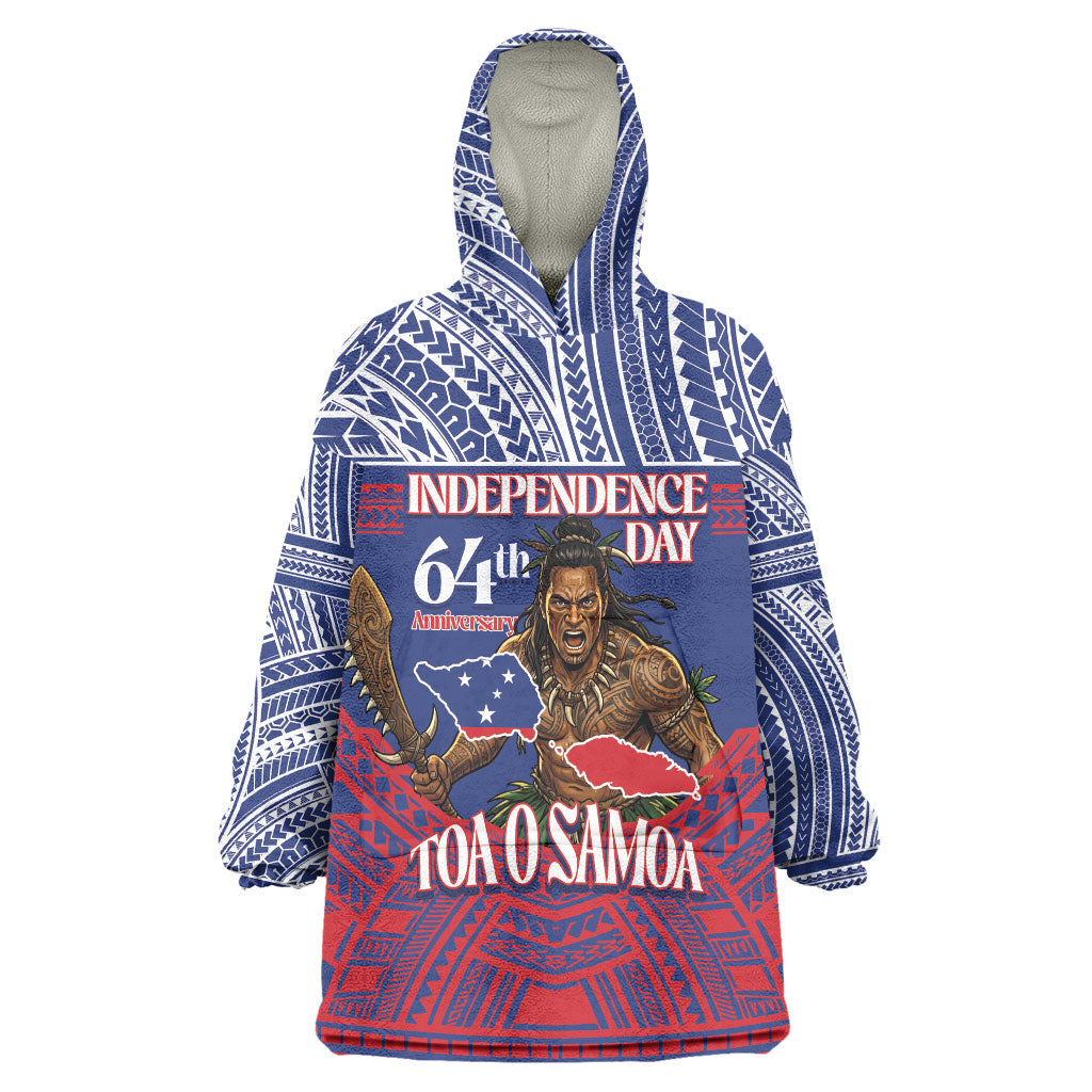 Personalised Samoa Independence Day Wearable Blanket Hoodie 64th Anniversary Toa O Samoa LT14 One Size Blue - Polynesian Pride