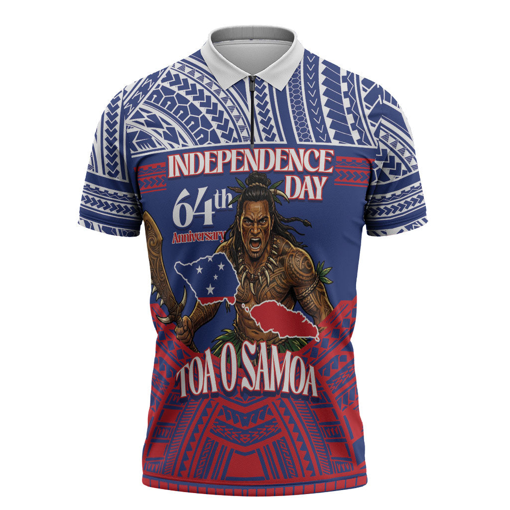 Personalised Samoa Independence Day Zipper Polo Shirt 64th Anniversary Toa O Samoa LT14 Blue - Polynesian Pride