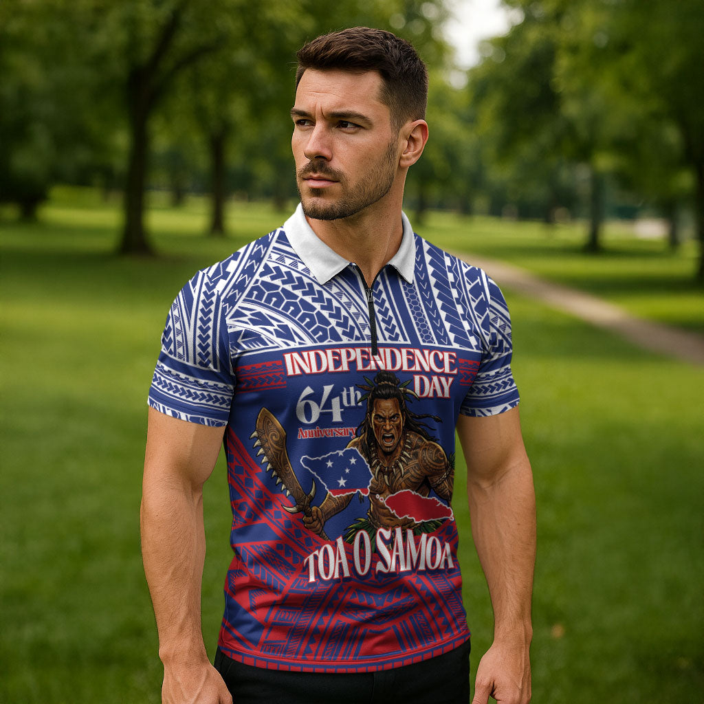 Personalised Samoa Independence Day Zipper Polo Shirt 64th Anniversary Toa O Samoa LT14 - Polynesian Pride