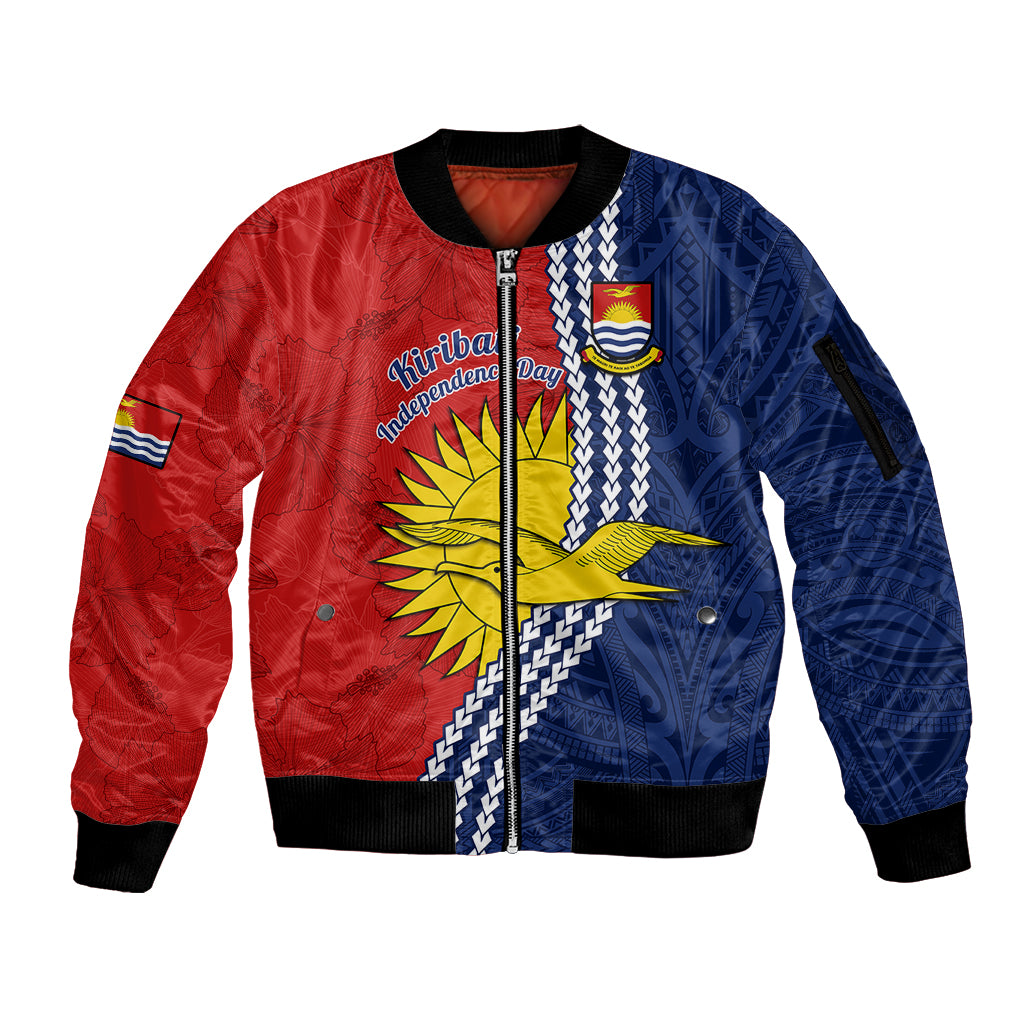 Personalised Kiribati Independence Day Sleeve Zip Bomber Jacket Happy 44th Anniversary Hibiscus Polynesian LT14 Unisex Red - Polynesian Pride