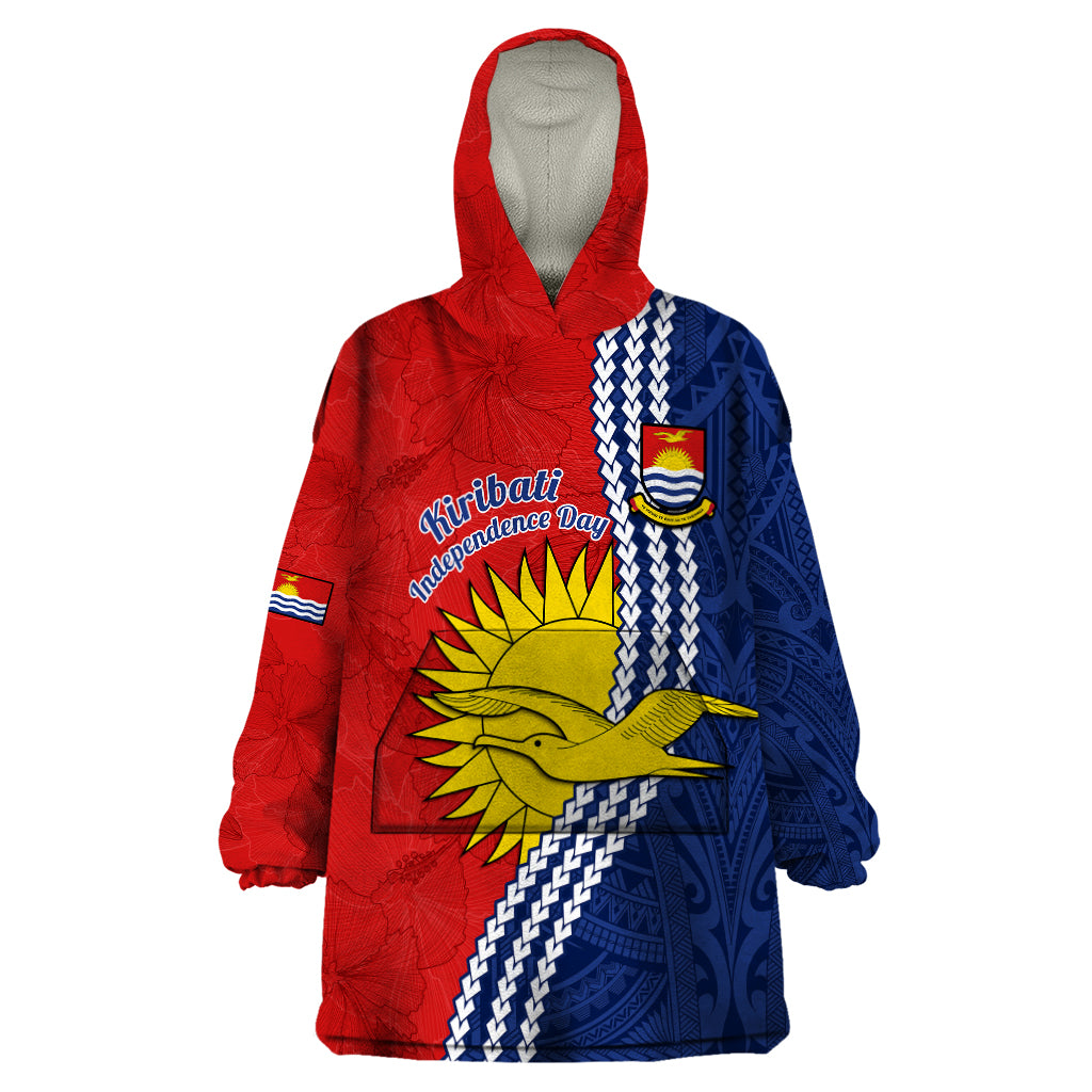 Personalised Kiribati Independence Day Wearable Blanket Hoodie Happy 44th Anniversary Hibiscus Polynesian LT14 One Size Red - Polynesian Pride