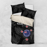 Custom New Zealand Silver Fern Football Bedding Set Summer 2024 Olympic Go Aotearoa LT14 US Twin 172cm x 218cm Black - Polynesian Pride