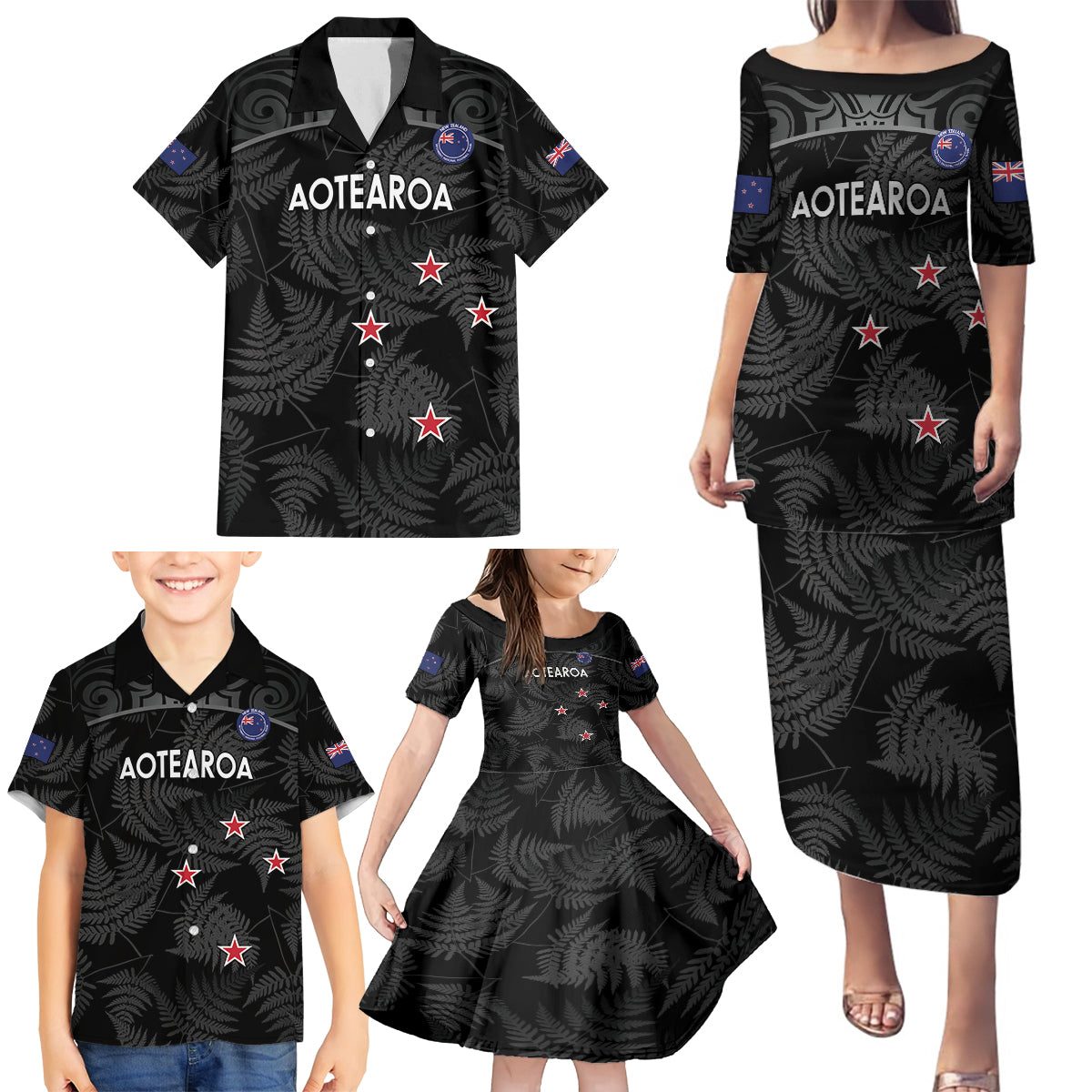 Custom New Zealand Silver Fern Football Family Matching Puletasi and Hawaiian Shirt Summer 2024 Olympic Go Aotearoa