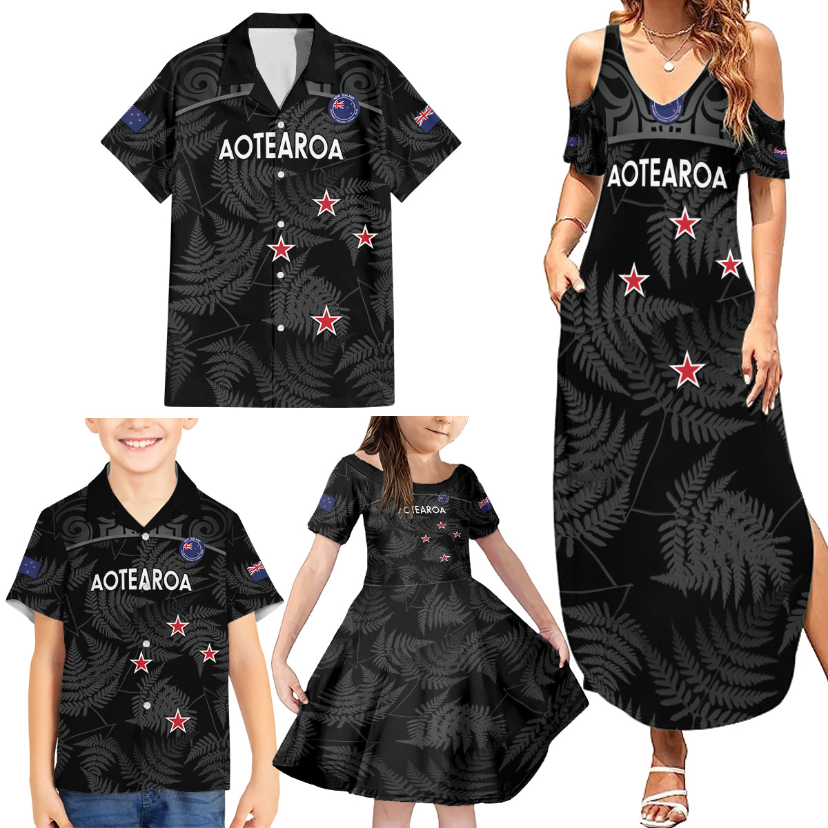 Custom New Zealand Silver Fern Football Family Matching Summer Maxi Dress and Hawaiian Shirt Summer 2024 Olympic Go Aotearoa