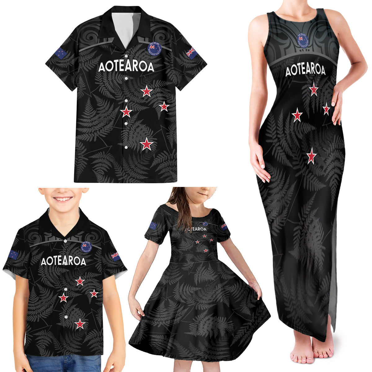 Custom New Zealand Silver Fern Football Family Matching Tank Maxi Dress and Hawaiian Shirt Summer 2024 Olympic Go Aotearoa