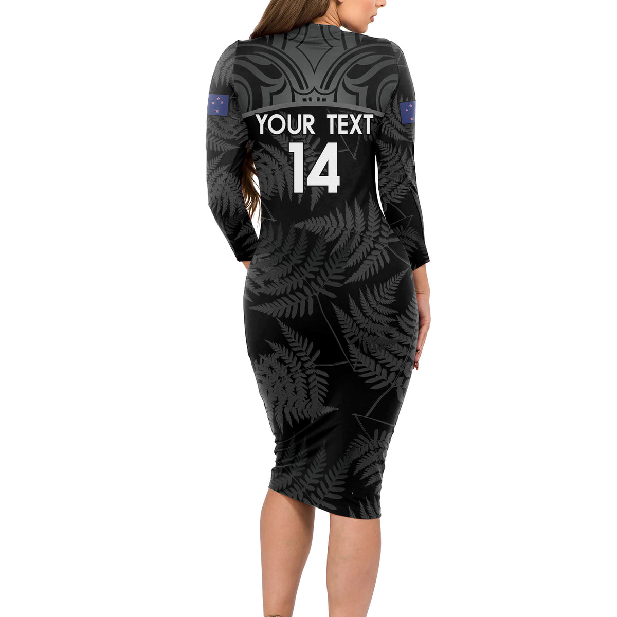 Custom New Zealand Silver Fern Football Long Sleeve Bodycon Dress Summer 2024 Olympic Go Aotearoa