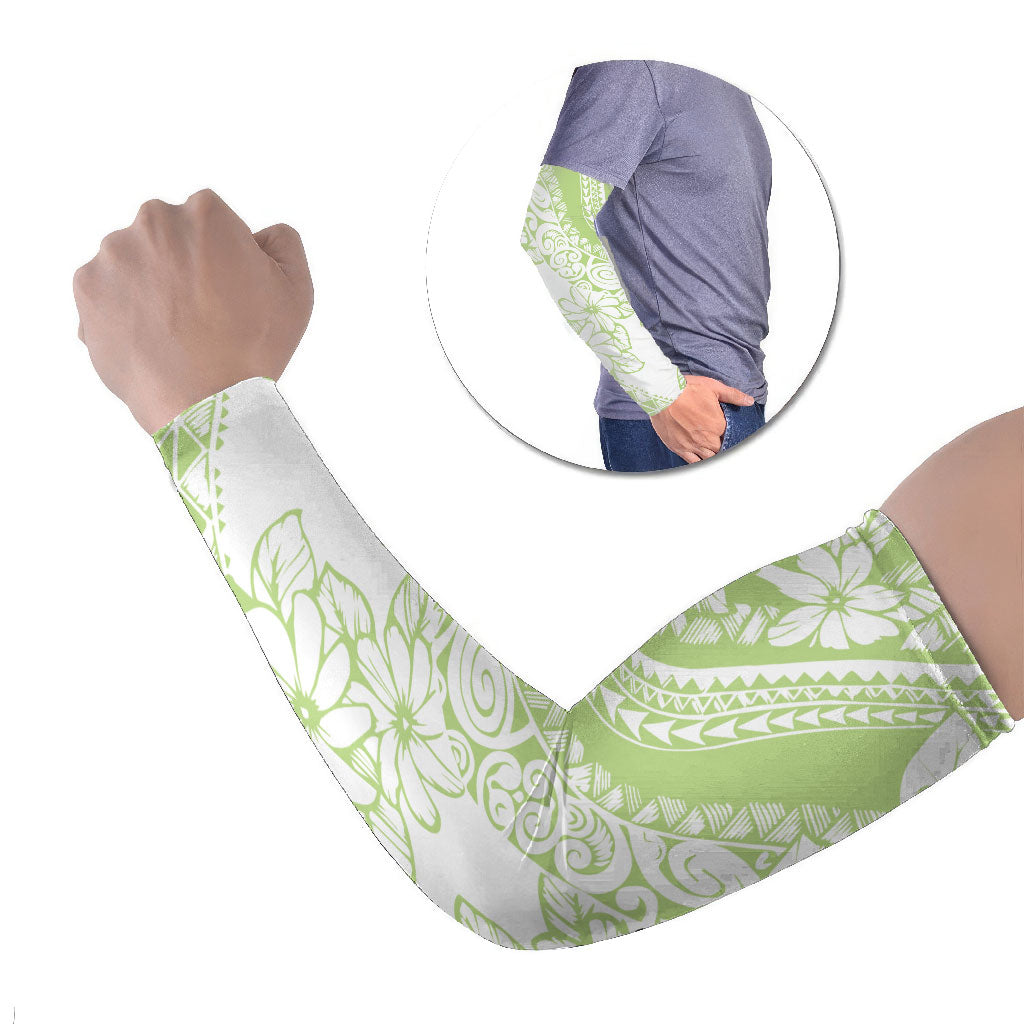Polynesian Tiare Flower Sage Green Pastel Arm Sleeves