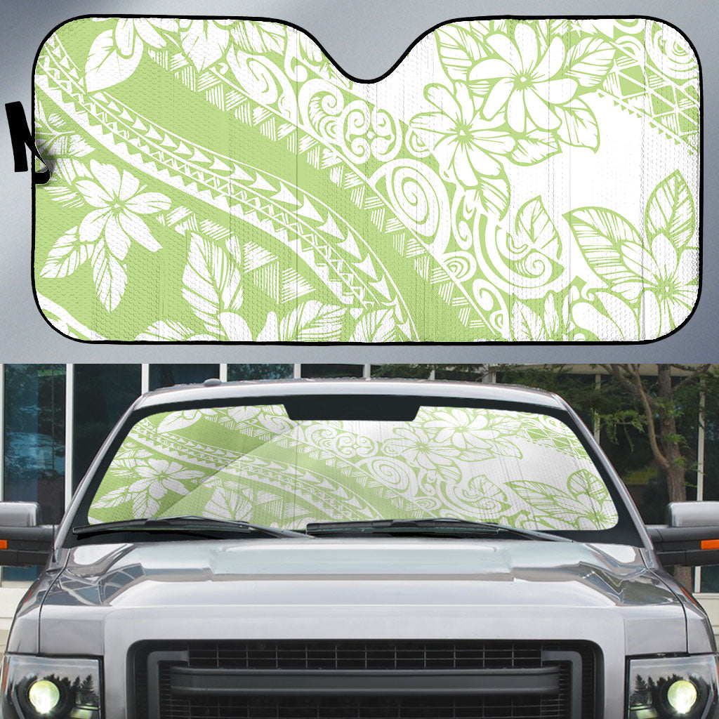 Polynesian Tiare Flower Sage Green Pastel Auto Sun Shade LT14 Sage Green - Polynesian Pride