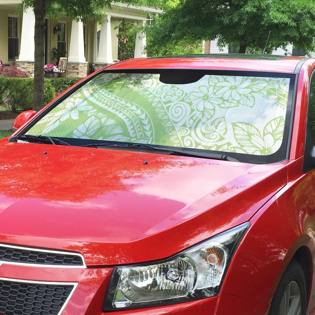 Polynesian Tiare Flower Sage Green Pastel Auto Sun Shade LT14 - Polynesian Pride