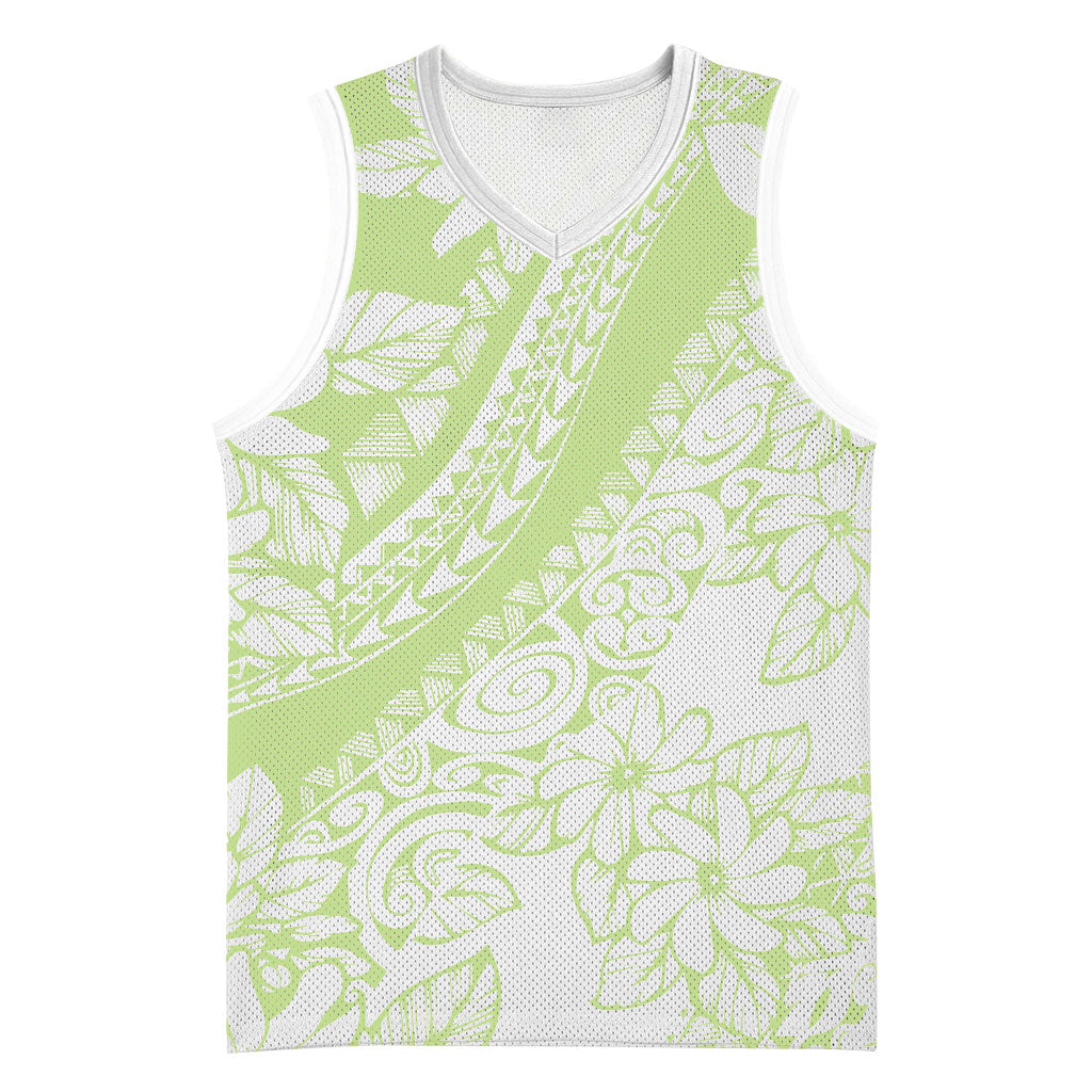 Polynesian Tiare Flower Sage Green Pastel Basketball Jersey LT14 Unisex Sage Green - Polynesian Pride