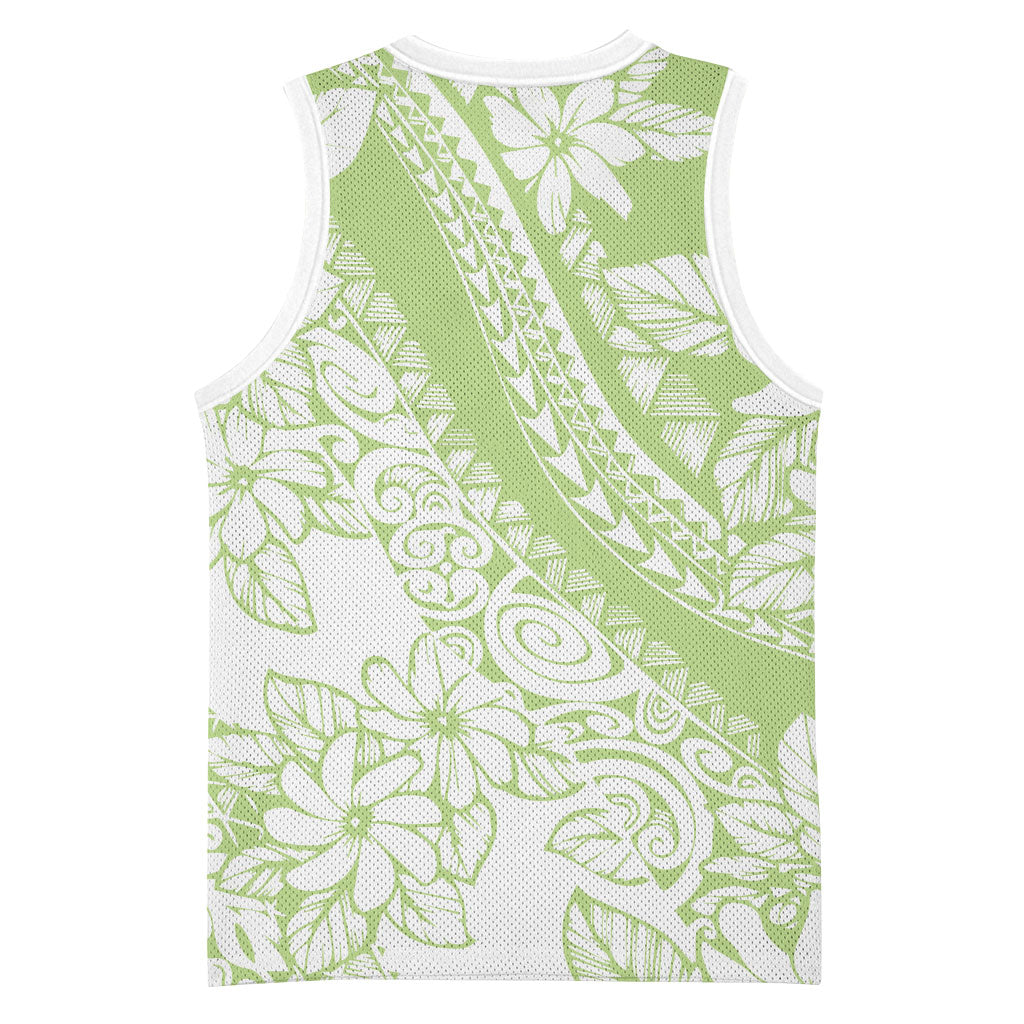 Polynesian Tiare Flower Sage Green Pastel Basketball Jersey LT14 - Polynesian Pride