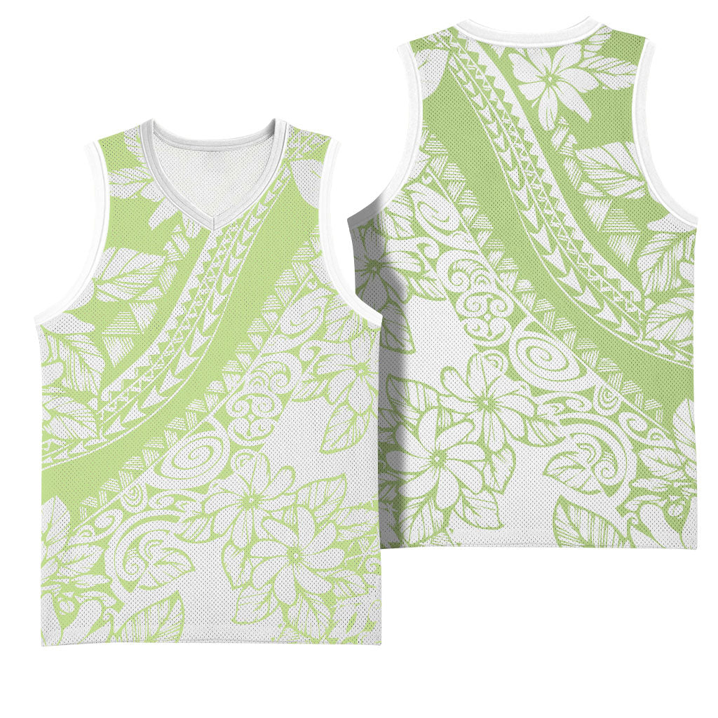 Polynesian Tiare Flower Sage Green Pastel Basketball Jersey LT14 - Polynesian Pride
