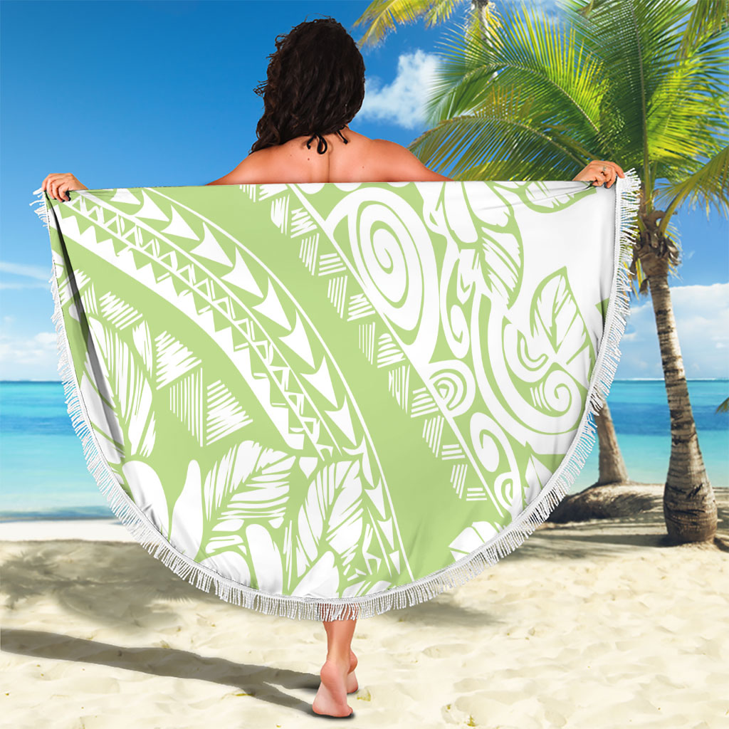 Polynesian Tiare Flower Sage Green Pastel Beach Blanket LT14 - Polynesian Pride