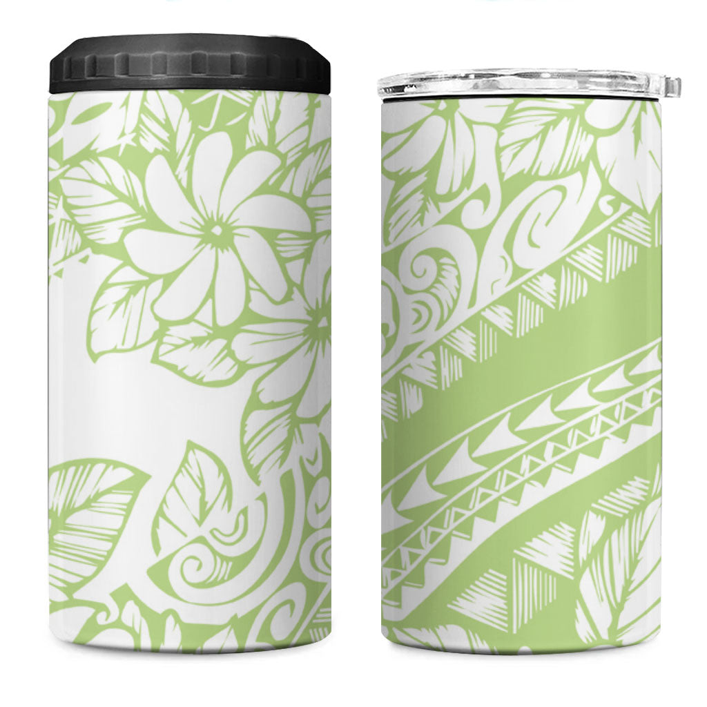 Polynesian Tiare Flower Sage Green Pastel 4 in 1 Can Cooler Tumbler
