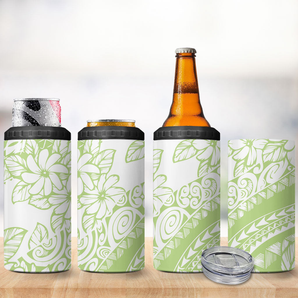 Polynesian Tiare Flower Sage Green Pastel 4 in 1 Can Cooler Tumbler