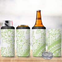 Polynesian Tiare Flower Sage Green Pastel 4 in 1 Can Cooler Tumbler