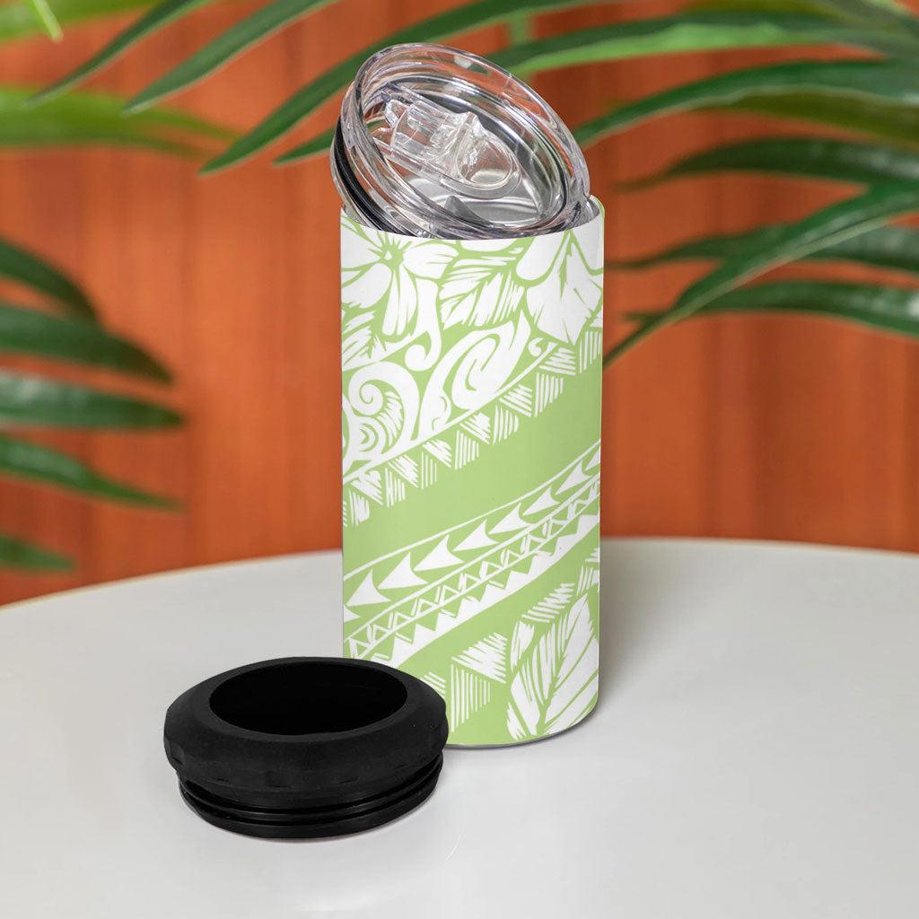 Polynesian Tiare Flower Sage Green Pastel 4 in 1 Can Cooler Tumbler