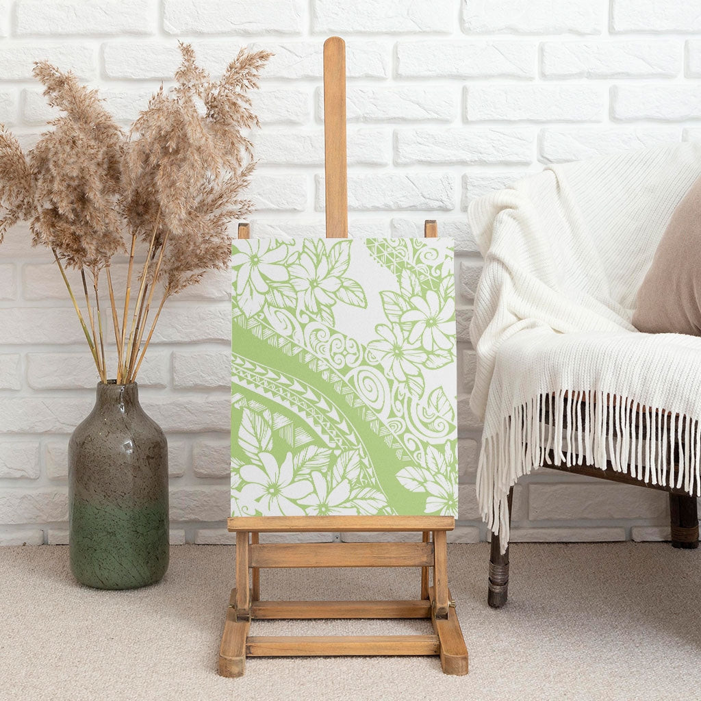 Polynesian Tiare Flower Sage Green Pastel Canvas Wall Art LT14 - Polynesian Pride
