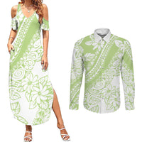 Polynesian Tiare Flower Sage Green Pastel Couples Matching Summer Maxi Dress and Long Sleeve Button Shirt LT14 Sage Green - Polynesian Pride