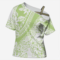 Polynesian Tiare Flower Sage Green Pastel Cross Shoulder Shirt LT14 Female Sage Green - Polynesian Pride