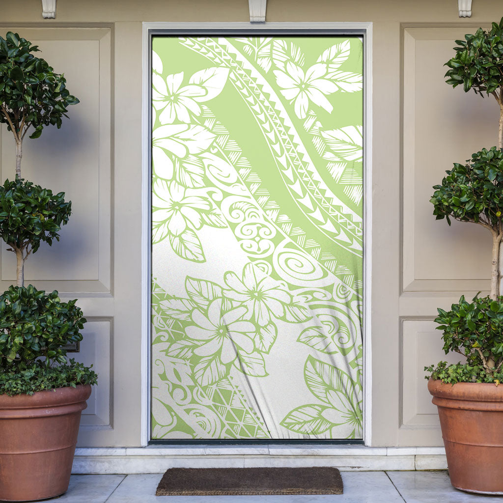 Polynesian Tiare Flower Sage Green Pastel Door Cover LT14 Sage Green - Polynesian Pride