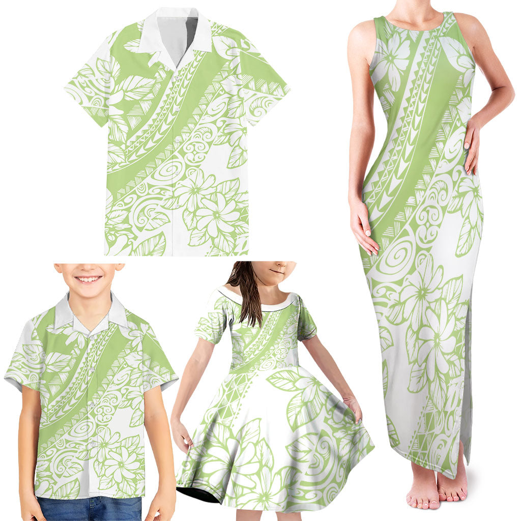 Polynesian Tiare Flower Sage Green Pastel Family Matching Tank Maxi Dress and Hawaiian Shirt LT14 - Polynesian Pride