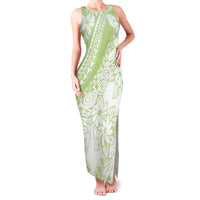 Polynesian Tiare Flower Sage Green Pastel Family Matching Tank Maxi Dress and Hawaiian Shirt