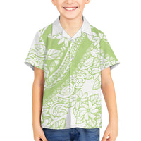 Polynesian Tiare Flower Sage Green Pastel Family Matching Tank Maxi Dress and Hawaiian Shirt
