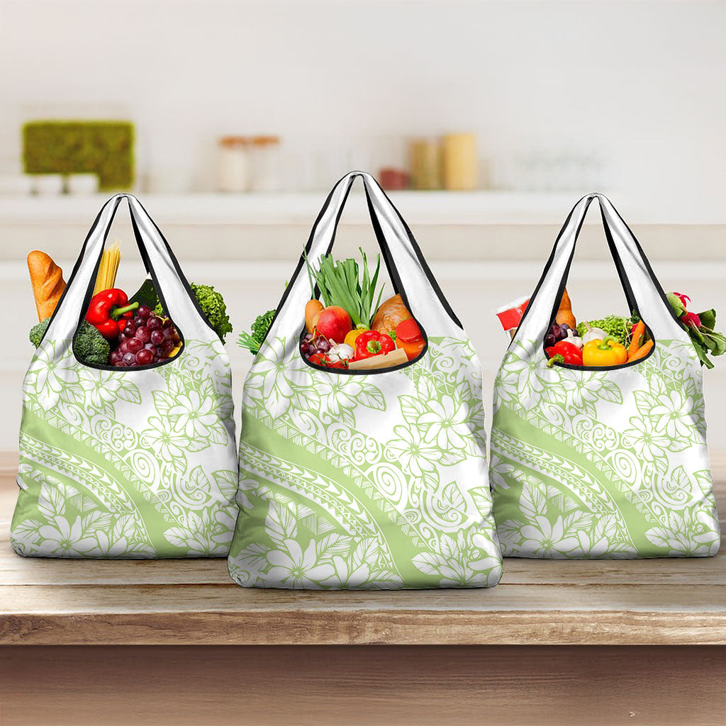 Polynesian Tiare Flower Sage Green Pastel Grocery Bag LT14 3-pack One Size Sage Green - Polynesian Pride