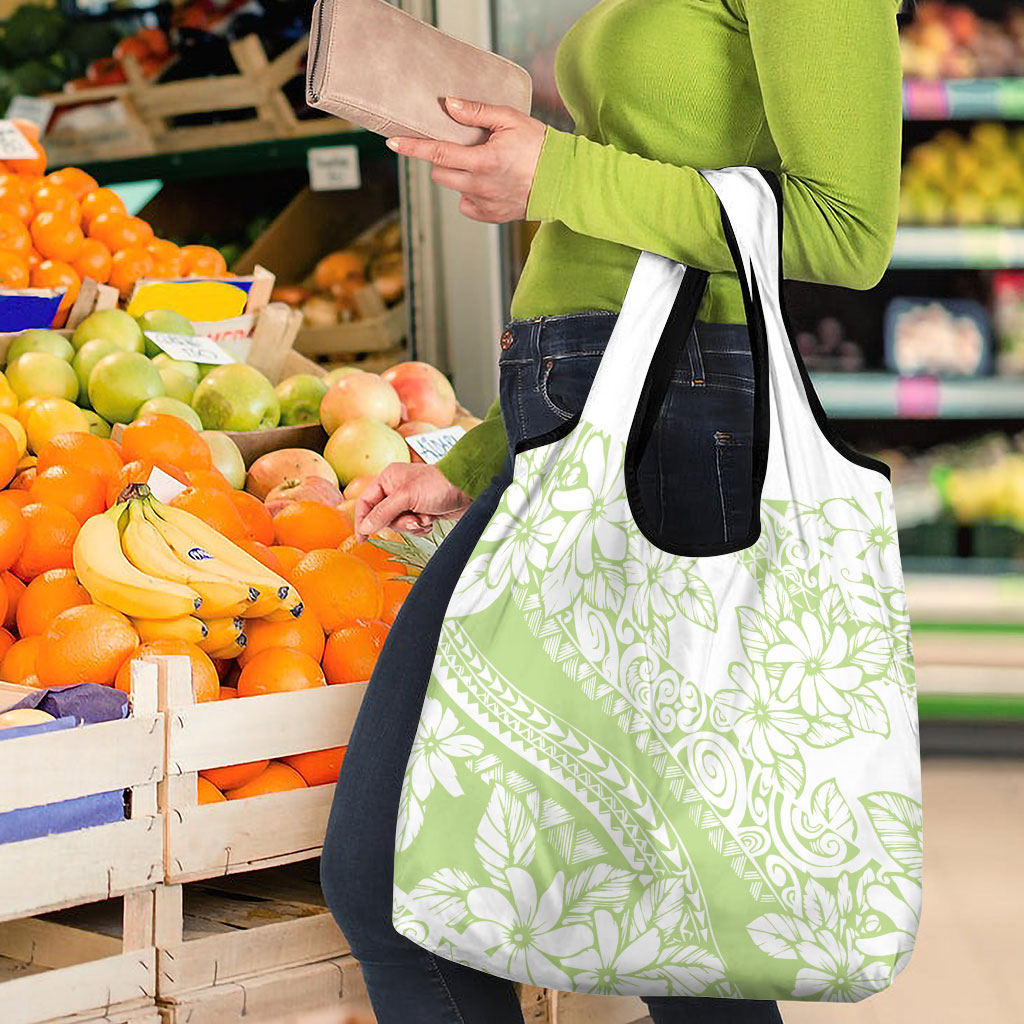 Polynesian Tiare Flower Sage Green Pastel Grocery Bag LT14 - Polynesian Pride
