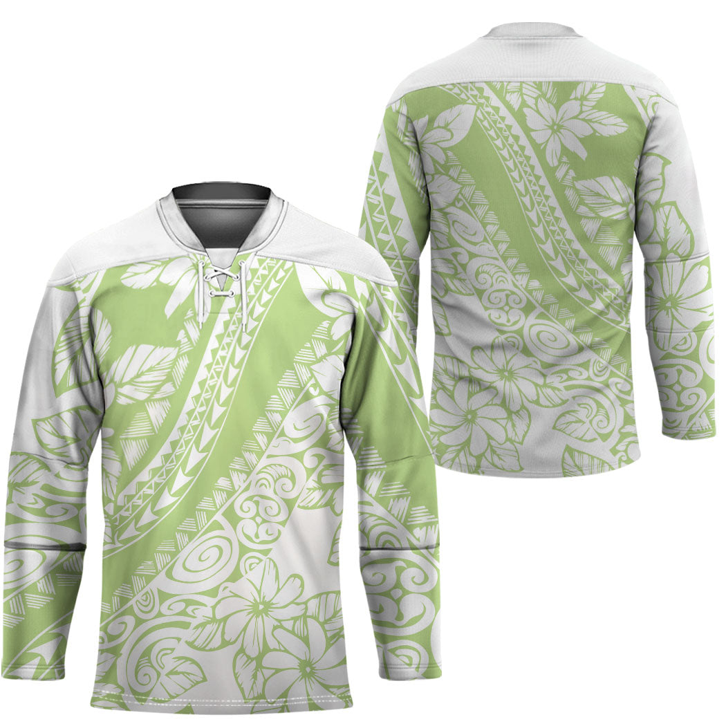 Polynesian Tiare Flower Sage Green Pastel Hockey Jersey LT14 - Polynesian Pride