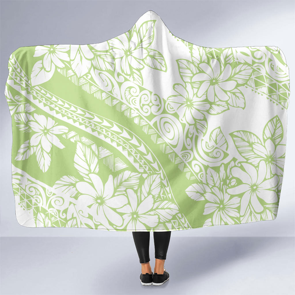 Polynesian Tiare Flower Sage Green Pastel Hooded Blanket LT14 One Size Sage Green - Polynesian Pride