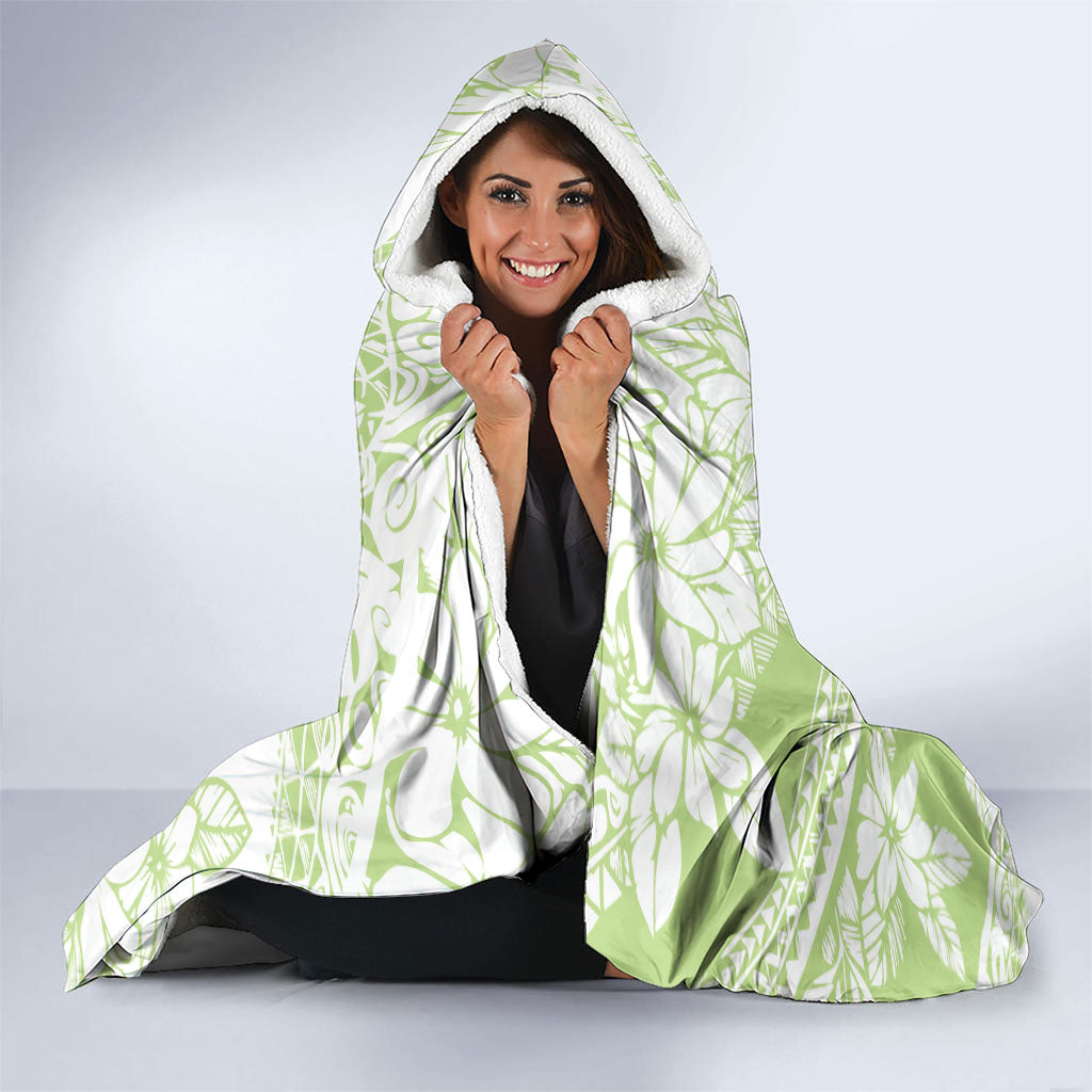 Polynesian Tiare Flower Sage Green Pastel Hooded Blanket LT14 - Polynesian Pride