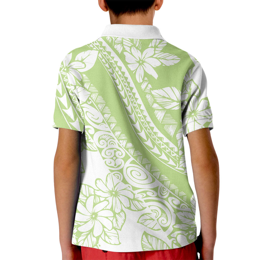Polynesian Tiare Flower Sage Green Pastel Kid Polo Shirt LT14 - Polynesian Pride