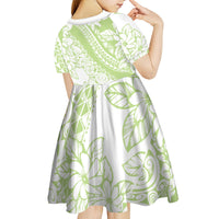 Polynesian Tiare Flower Sage Green Pastel Kid Short Sleeve Dress LT14 - Polynesian Pride