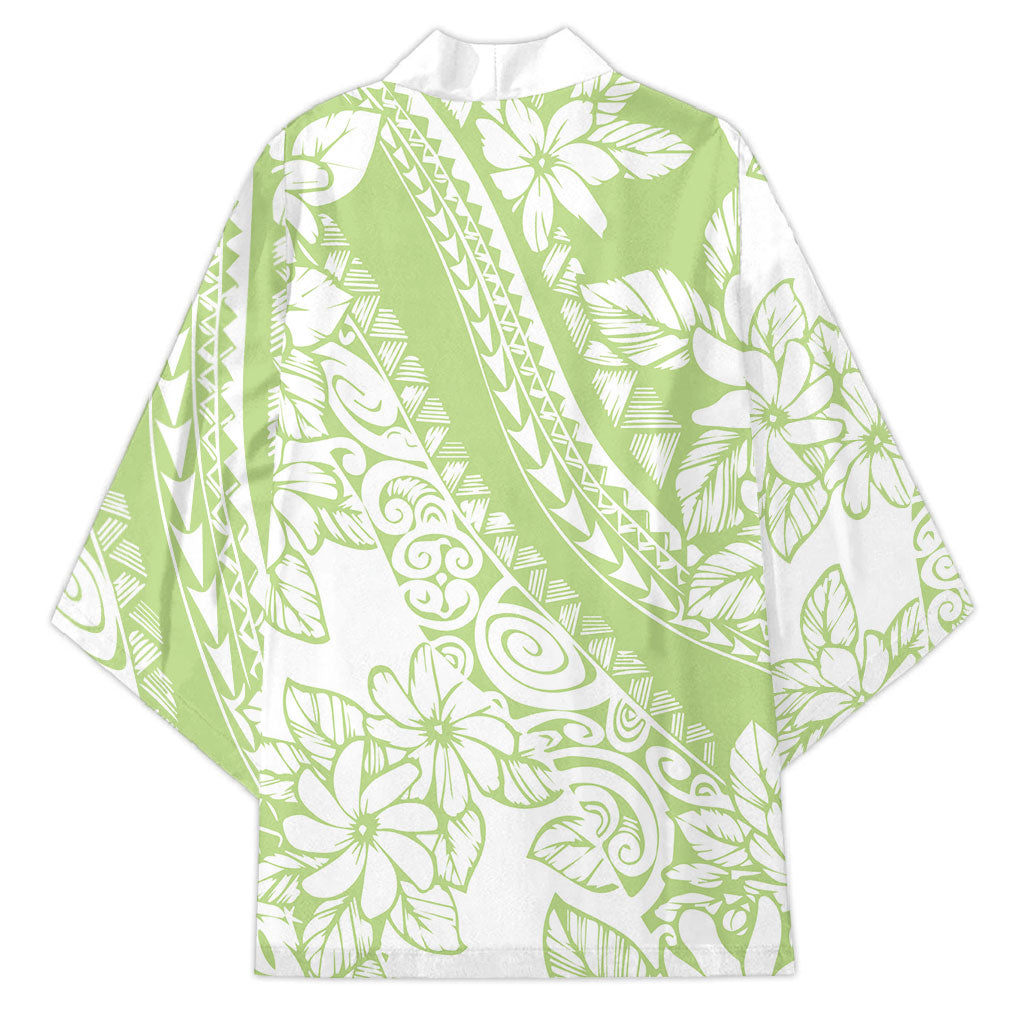 Polynesian Tiare Flower Sage Green Pastel Kimono LT14 - Polynesian Pride