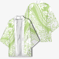 Polynesian Tiare Flower Sage Green Pastel Kimono LT14 - Polynesian Pride