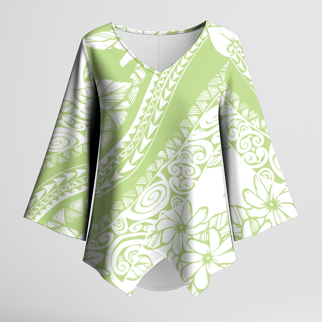 Polynesian Tiare Flower Sage Green Pastel Kimono Sleeve Blouse LT14 Female Sage Green - Polynesian Pride