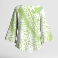 Polynesian Tiare Flower Sage Green Pastel Kimono Sleeve Blouse LT14 - Polynesian Pride