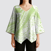 Polynesian Tiare Flower Sage Green Pastel Kimono Sleeve Blouse LT14 - Polynesian Pride