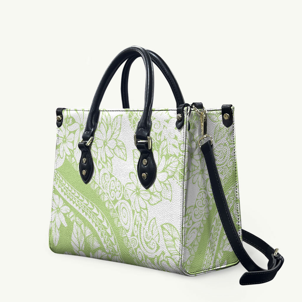 Polynesian Tiare Flower Sage Green Pastel Leather Bag LT14 Sage Green - Polynesian Pride